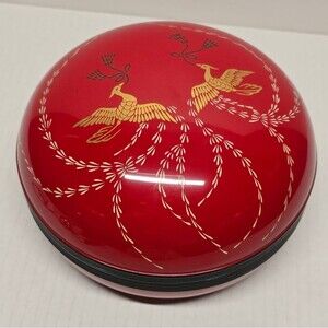 Vintage Zohiko Japanese Kyoto Red Lacquer Box Gold Birds With Certificate